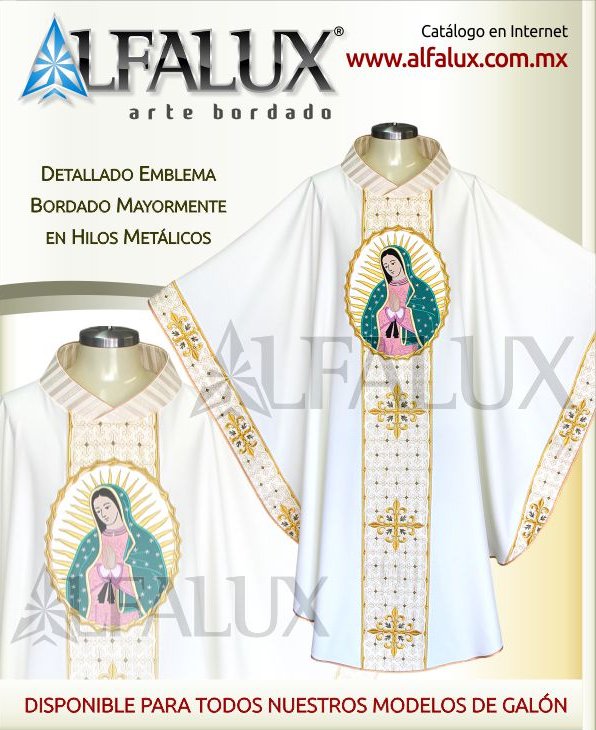 06 FLOR LIZ Blanco Brocado Laterales Virgen Guadalupe 